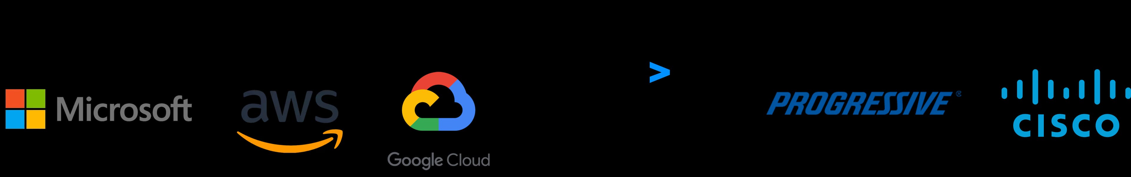 Our partners: Microsoft, AWS, Google Cloud, Accenture, Progressive, and Cisco.